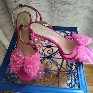 Betsey Johnson Hot Pink Tulle Bow Slingback Heels peep toe